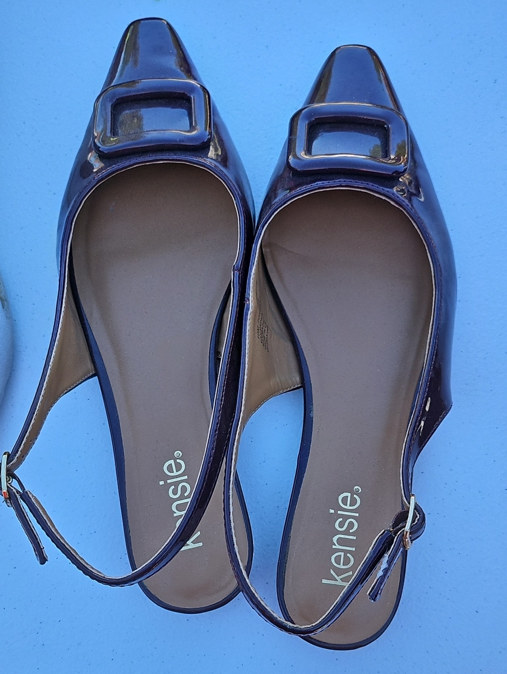 Kensie Patent Slingback Flats in Deep Plum